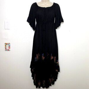 Whimsygoth GYPSY Embroidered BUTTERFLY Hi-Lo Maxi RUFFLE DRESS S Y2K Boho Witch